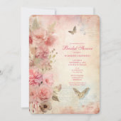 Shabby Chic Pink Floral Bridal Shower Einladung (Vorderseite)