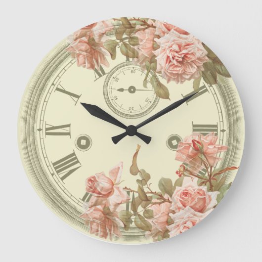 Shabby Chic Pink Floral 'Epheera Große Wanduhr (Vorderseite)
