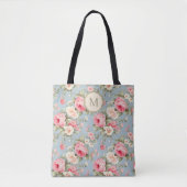 Shabby Chic Pink Floral Monogramm Tasche (Vorderseite)