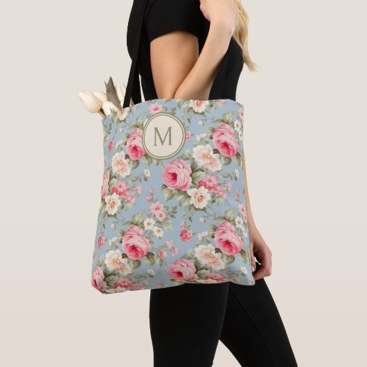 Shabby Chic Pink Floral Monogramm Tasche (Von Nahem)
