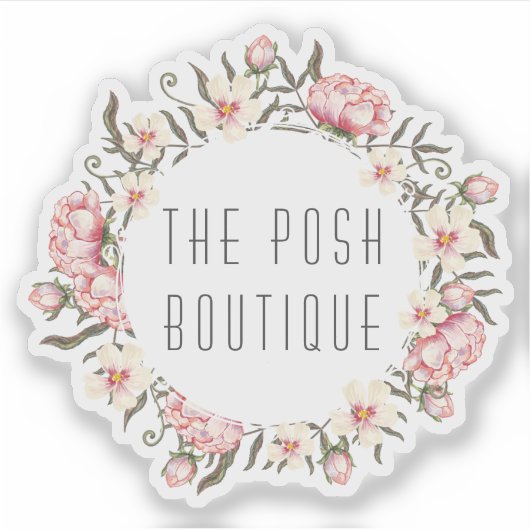 Shabby Chic Pink Floral Roses Wreath Name Logo Aufkleber (Vorderseite)