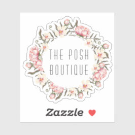 Shabby Chic Pink Floral Roses Wreath Name Logo Aufkleber