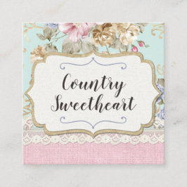 Shabby Chic Pink Floral Vintage Boutique Soziales Quadratische Visitenkarte