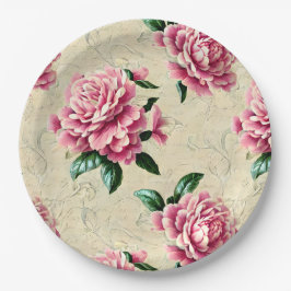 Shabby Chic Pink Gardenias Pappteller