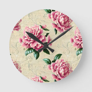 Shabby Chic Pink Gardenias Runde Wanduhr
