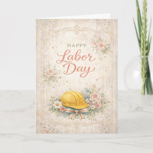 Shabby Chic Pink Happy Labor Day Karte (Vorderseite)