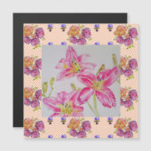Shabby Chic pink Lily Floral Blume Gingham Rose Magnetkarte (Vorne/Hinten)