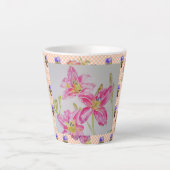 Shabby Chic pink Lily Floral Blume Gingham Rose Milchtasse (Vorderseite)