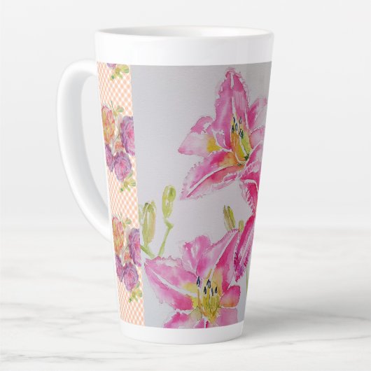 Shabby Chic pink Lily Floral Blume Gingham Rose Milchtasse (Linke Ecke)