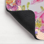 Shabby Chic pink Lily Floral Blume Gingham Rose Mousepad (Ecke)