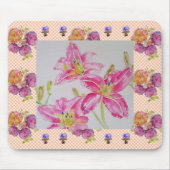 Shabby Chic pink Lily Floral Blume Gingham Rose Mousepad (Vorne)