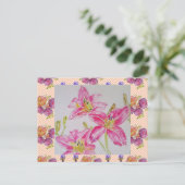 Shabby Chic pink Lily Floral Blume Gingham Rose Postkarte (Stehend Vorderseite)