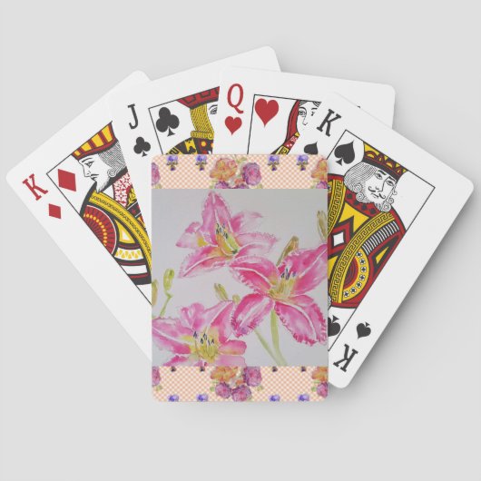 Shabby Chic pink Lily Floral Blume Gingham Rose Spielkarten (Rückseite)