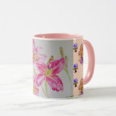 Shabby Chic Pink Lily Floral Blume Gingham Rose Tasse (VorderseiteRechts)