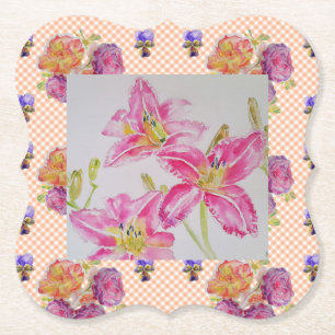 Shabby Chic pink Lily Floral Blume Gingham Rose Untersetzer