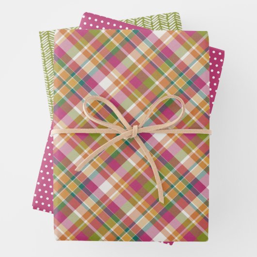 Shabby Chic Pink Orange Aquamarin Green Gingham Geschenkpapier Set (Beispiel)