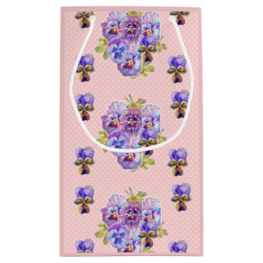 Shabby Chic Pink Pansy Blume Blumenbeutel Kleine Geschenktüte (Rückseite)