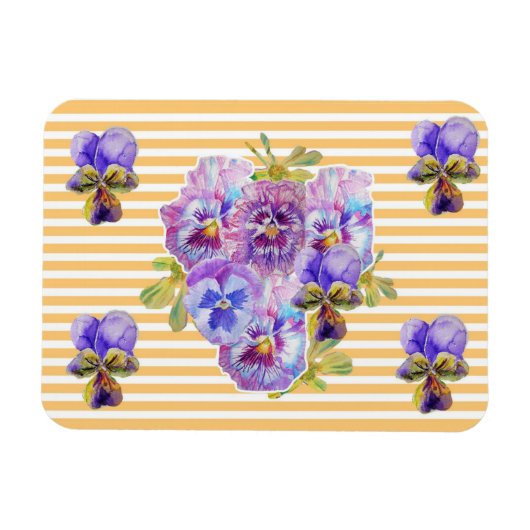 Shabby Chic Pink Pansy Floral Gelb Streifen Magnet (Horizontal)