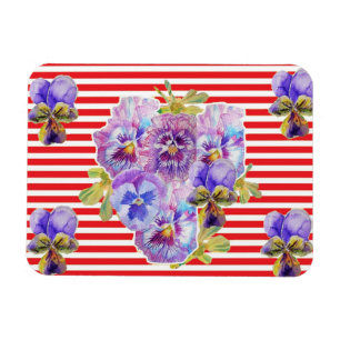 Shabby Chic Pink Pansy Floral Roter Streifen Magne Magnet