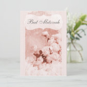 Shabby Chic Pink Peony Blume Bat Mitzvah Einladung (Stehend Vorderseite)