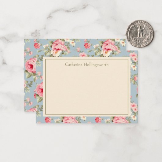 Shabby Chic Pink Peony Floral Personalized Mitteilungskarte (Vorderseite/Rückseite Beispiel)