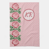 Shabby Chic Pink Rose Polka Dot Mit Monogramm Geschirrtuch (Vertikal)