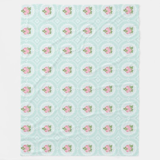 Shabby Chic Pink Roses Aquamarin Groß Fleecedecke (Vorderseite)