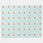 Shabby Chic Pink Roses Aquamarin Groß Fleecedecke (Vorderseite (Horizontal))