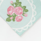 Shabby Chic Pink Roses Aquamarin Groß Fleecedecke (Ecke)