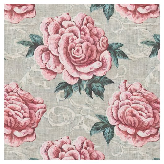 Shabby Chic Pink Roses auf neutralem Hintergrund Stoff (Nahaufnahme)