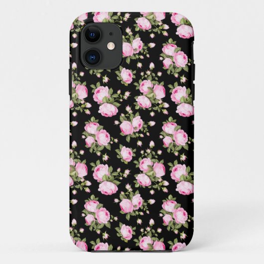 Shabby Chic Pink Roses auf schwarz Case-Mate iPhone Hülle (Rückseite)