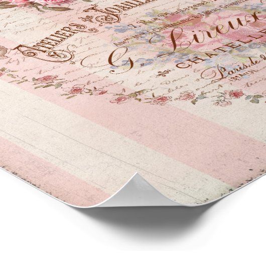 Shabby Chic Pink Roses Cupids French Script Poster (Ecke)