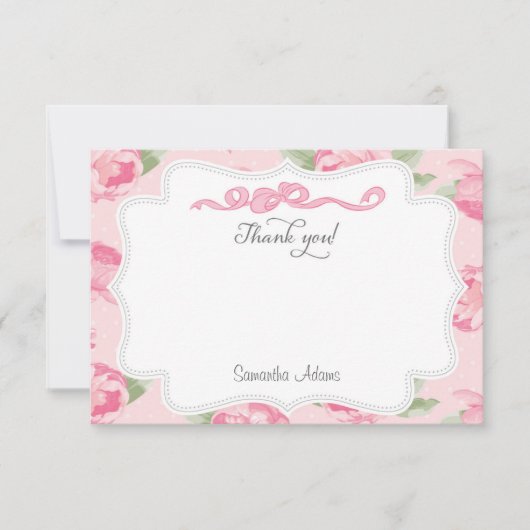 Shabby Chic Pink Roses Danke Karte (Vorderseite)