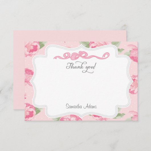 Shabby Chic Pink Roses Danke Karte (Vorne/Hinten)