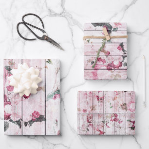 Shabby Chic Pink Roses Geschenkpapier Set