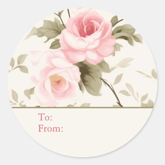 Shabby Chic Pink Roses Personalized To and From Runder Aufkleber (Vorderseite)
