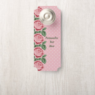 Shabby & Chic Pink Roses Polka Dots Personalisiert Türanhänger