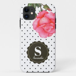 Shabby Chic Pink Roses Schwarz-weiß Polka Dots Case-Mate iPhone Hülle