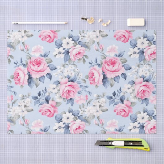 Shabby Chic Pink Roses Seamless Pattern Seidenpapier (Handwerk)