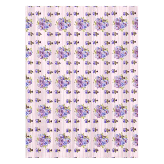 Shabby Chic Pink Streifen Pansy Viola Blumenmuster Tischdecke (Vorderseite)