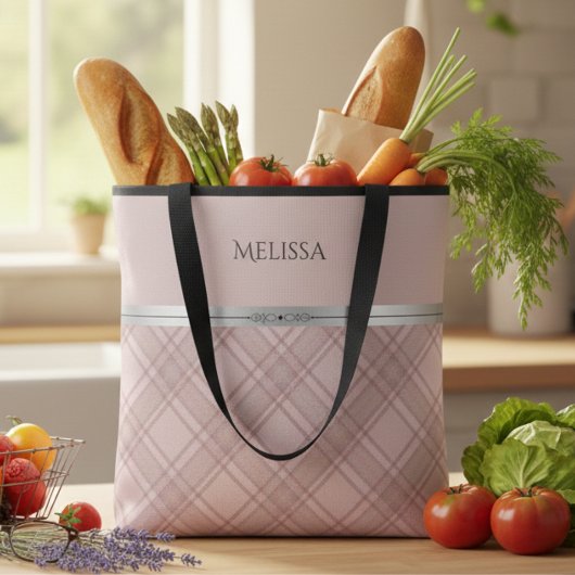 Shabby Chic Pink Vintage Plaid Pattern Feminine Tasche