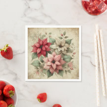 Shabby Chic Poinsettias auf Linen Decoupage Napkin