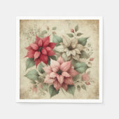 Shabby Chic Poinsettias auf Linen Decoupage Napkin Serviette (Vorderseite)