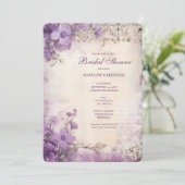 Shabby Chic Purple Lavender Floral Bridal Shower Einladung (Stehend Vorderseite)