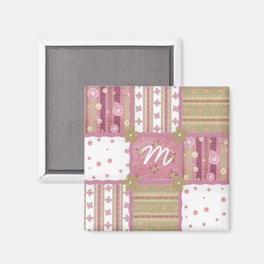 Shabby Chic Quilt Patch Monogram Magnet (Vorderseite/Rückseite)