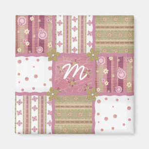 Shabby Chic Quilt Patch Monogram Magnet