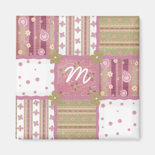Shabby Chic Quilt Patch Monogramm Magnet (Vorne)