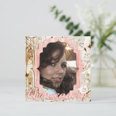 Shabby Chic Quinceanera Vintage Foto-Karte Announc Einladung (Stehend Vorderseite)