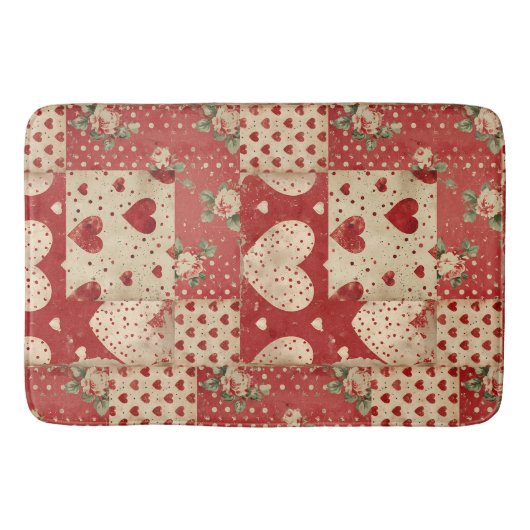 Shabby Chic Red Patchwork Pattern Badematte (Vorderseite)