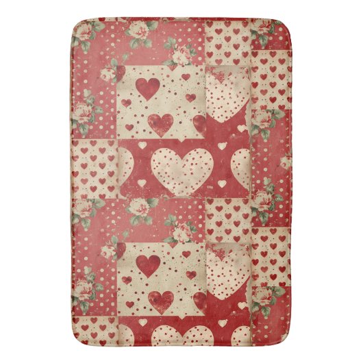 Shabby Chic Red Patchwork Pattern Badematte (Vorderseite Vertikal)